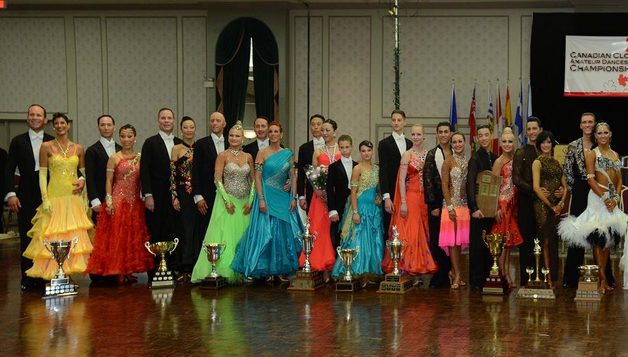 2011 Canadian Closed Competition <br>
From left to Right Senior II Ten Dance Champions: Christophe & Jocelyne Pasquier, Ontario; Senior II Standard 2nd Mark Jun Ma & Dior Huang, BC, 1st George Lindholm & Deborah Wong, BC: Senior I Ten Dance Champions Jim Deglau & Elena Sineinikova Alberta; Senior I Standard 2nd Andre Plante & Suzanne Murray Quebec, 1st Horace Hu & Agnes Yuan, Ontario; Junior Ten Dance Champions & 2nd in Junior Standard Tony Cooperman & Sabrina Flisfeder, Ontario, 1st Roman Redziuk & Anastasia Soboleva , Ontario; Youth Latin 2nd Mario Acosta-Cevallos & Diana Lemeshko, Alberta, 1st in Youth Latin & Youth Ten Dance Champions Winson Tam & Anna Nina Kus, Ontario, Adult Latin  2nd Jean-Philippe Milot & Laurence Bolduc, Quebec, 1st in Adult Latin & Ten Dance Champions Anton Belyayev & Antoaneta Popova, Ontario